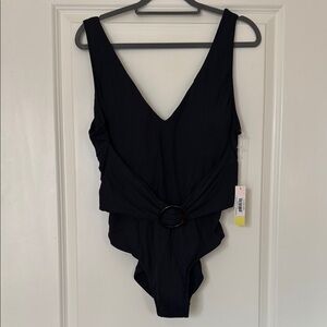 Ribbed Belted Black One Piece Summersalt Swim